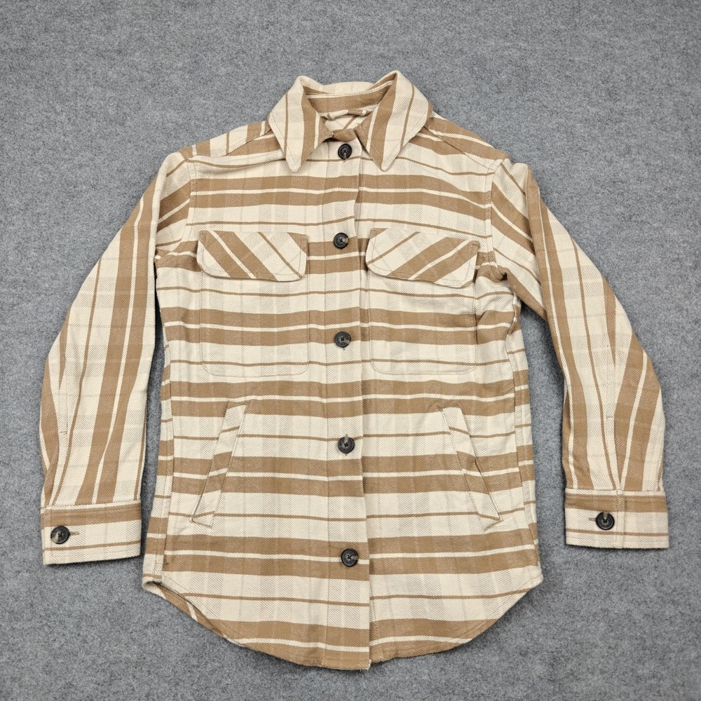 Everlane Jacket Womens XS Beige Cotton Striped Button Front Pockets Unlined
